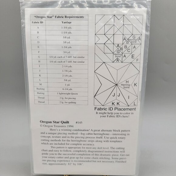 Oregon Star Quilt Pattern Herringbone Log Cabin Design Oregon Treasures 1994 - Picture 4 of 4